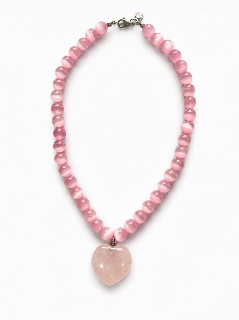 Rose Quartz Pink Beaded Necklace with Heart Pendant - powerful positive energy! - Picture 1 of 4